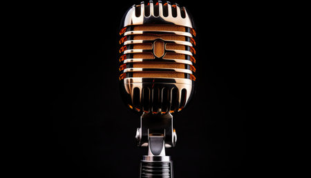 Black background isolates vintage microphoneの素材
