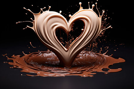 Chocolate and milk create a heart shaped splashの素材