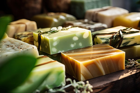 Closeup of handmade olive oils soap for spa made organically Soap bars for spa treatments and skincaの素材