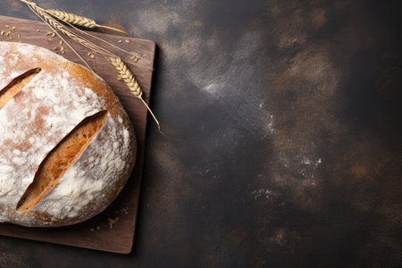 Fresh bread on a stone table view from above with text spaceの素材