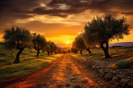 Gorgeous sunset above Tuscan olive groveの素材