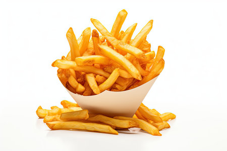 Fries falling out of a cone on whiteの素材