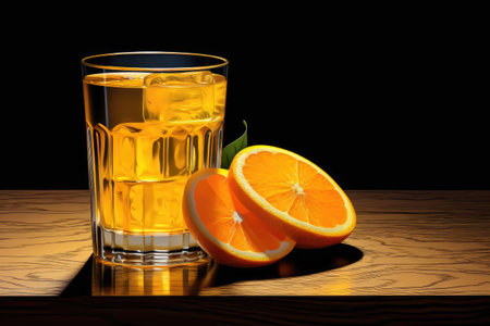 Orange juice in glass on dark surfaceの素材