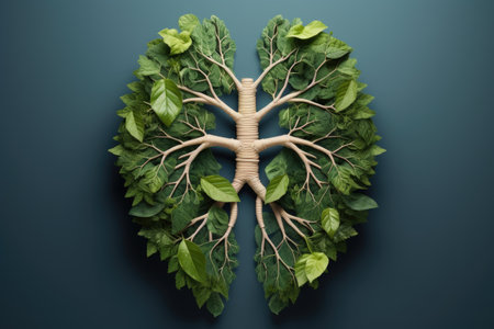 Conceptual representation of lungs with green leaf shapeの素材