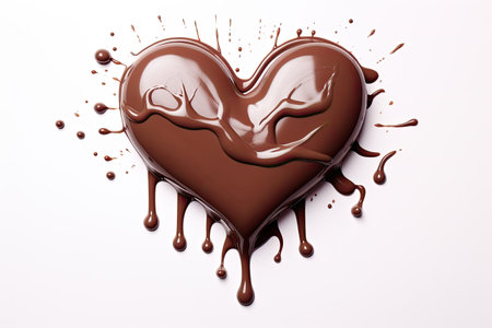 Heart shaped chocolate candy with dripping drops on white backgroundの素材