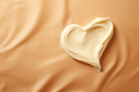 Heart shaped beige brown background for hair and skin care adorned with a textured smear of shea butの素材