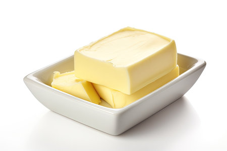 Homemade butter on white backgroundの素材