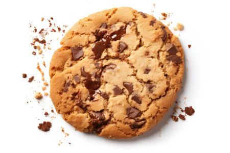 Isolated chocolate chip cookie with crumbs on white backgroundの素材