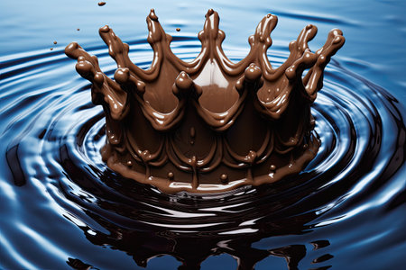 Top view of circular ripples in a liquid chocolate pool resembling a crown splashの素材