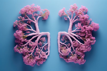 Pink lilac flowers represent the human lungs illustrating inflammation and harm caused by smoking inの素材