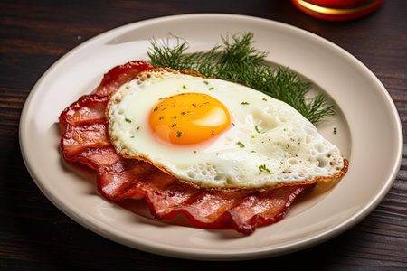 Sausage and egg combination served on plateの素材