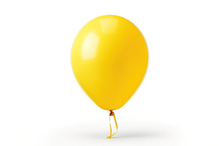 Solo yellow balloon on white background Event decor for parties and birthdaysの素材