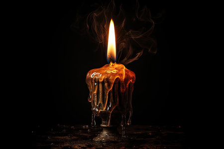 Black background with an aged candleの素材