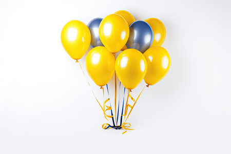 Yellow ribboned balloons in white backgroundの素材