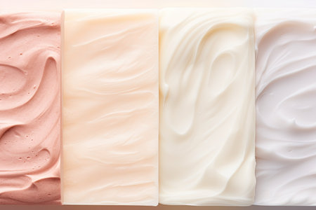 Close up of foamy skincare cleanser textures on white backgroundの素材