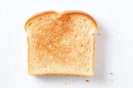 Close up view of isolated bread toast on white background emphasizing crumbs and slice Represents baの素材