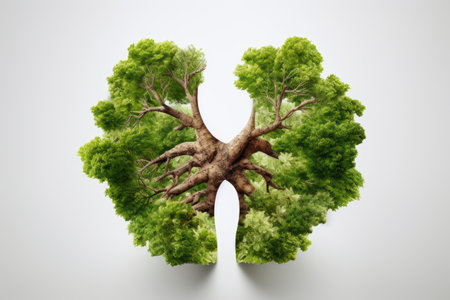 Green trees resembling human lungs on an isolated white background Symbolizes green and ecological cの素材