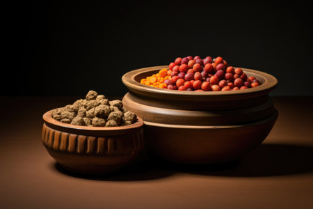 Fresh wet dog food served in a bowl in contrast to dry kibbleの素材