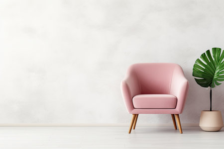 Modern pink armchair against white wall in stylish minimalist interiorの素材