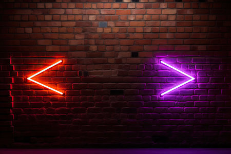 Arrows on a brick wall Neon signalの素材