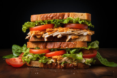 Tomato and lettuce on a turkey sandwichの素材