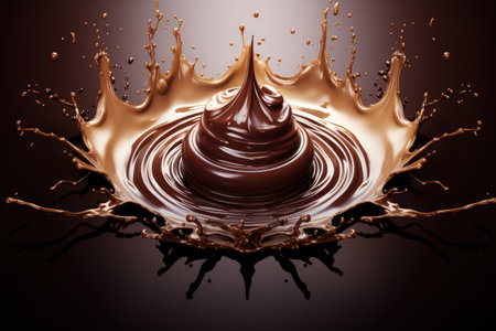 Top view of liquid chocolate with ripples and crown splash on a backgroundの素材