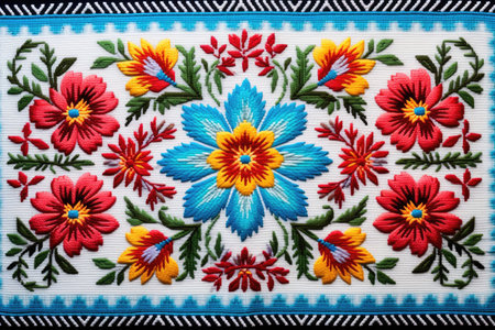 Ukrainian ethnic ornament crafted through cross stitchingの素材