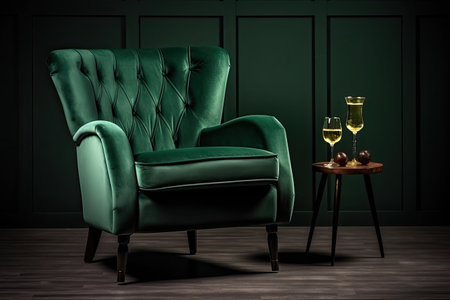 Vintage armchair isolated in bottle green velvetの素材