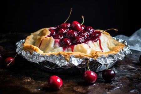 Cherry pie made at home baked in foilの素材