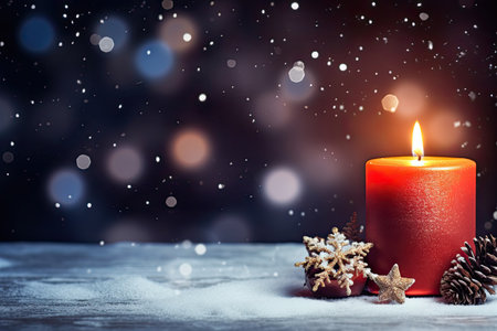 Festive atmosphere with snow wood and elegant candleの素材