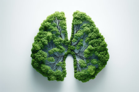 Green trees resembling human lungs on an isolated white background Symbolizes green and ecological cの素材