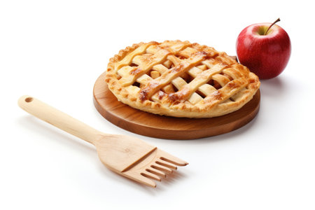 Homemade apple pie with spatula on white background is deliciousの素材