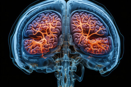 A close up of a CT scan featuring brain and skullの素材