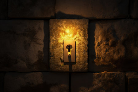 Abstract solution crisis and alternative decision involving key hole wall with lightの素材