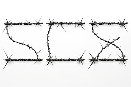 Barbed wire fence isolated on white for texture background protectionの素材