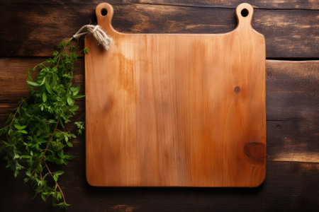 Chopping board on wooden backgroundの素材