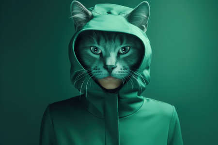 Cat in green outfit woman with cat head Contemporary urban art collage trendy magazine style Space fの素材