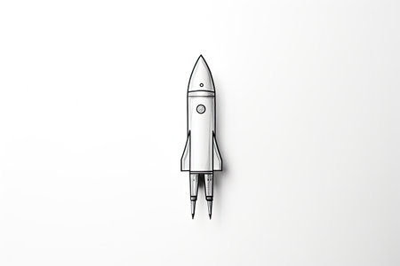 Black pencil with rocket outline on white paper background representing creativity inspiration ideasの素材