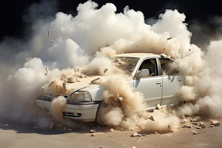 Car crash airbag detonatedの素材