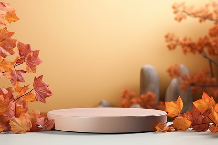 Cosmetics composition for autumn scene simulated on pedestal templateの素材