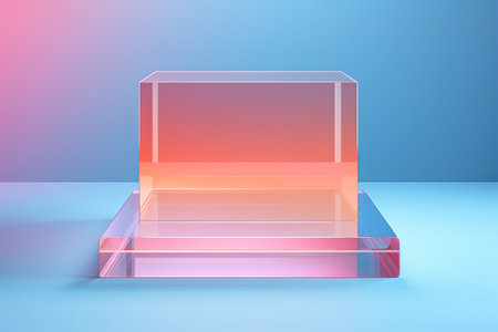 Stylish geometric shapes display products on a colorful gradient backdrop using a cube podium and acの素材