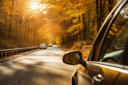 Driving during the fall season and in good weatherの素材