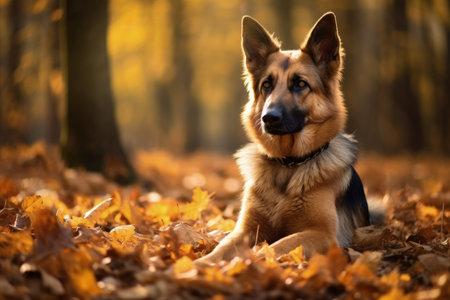 German Shepherd in autumn forestの素材