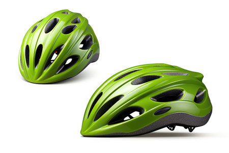 Green bicycle helmets with multiple angles Isolated on whiteの素材