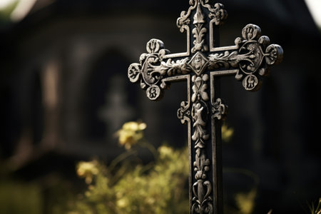 Hybrid funeral cross in shared Orthodox Catholic burial groundの素材