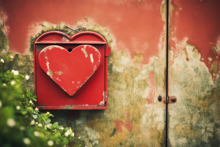 Heart shaped letterbox with a red door and a lock for Valentine s Day love lettersの素材