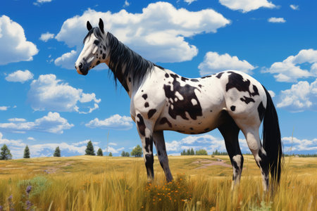 Horse grazing in fieldの素材