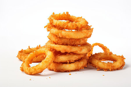 Onion rings fried on plain backgroundの素材