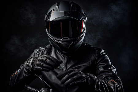 Motorcyclist s protective gear includes helmet gloves and safety concept for throttle controlの素材