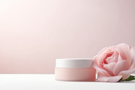 Rose aroma beauty cream on a white podium pink and minimalの素材